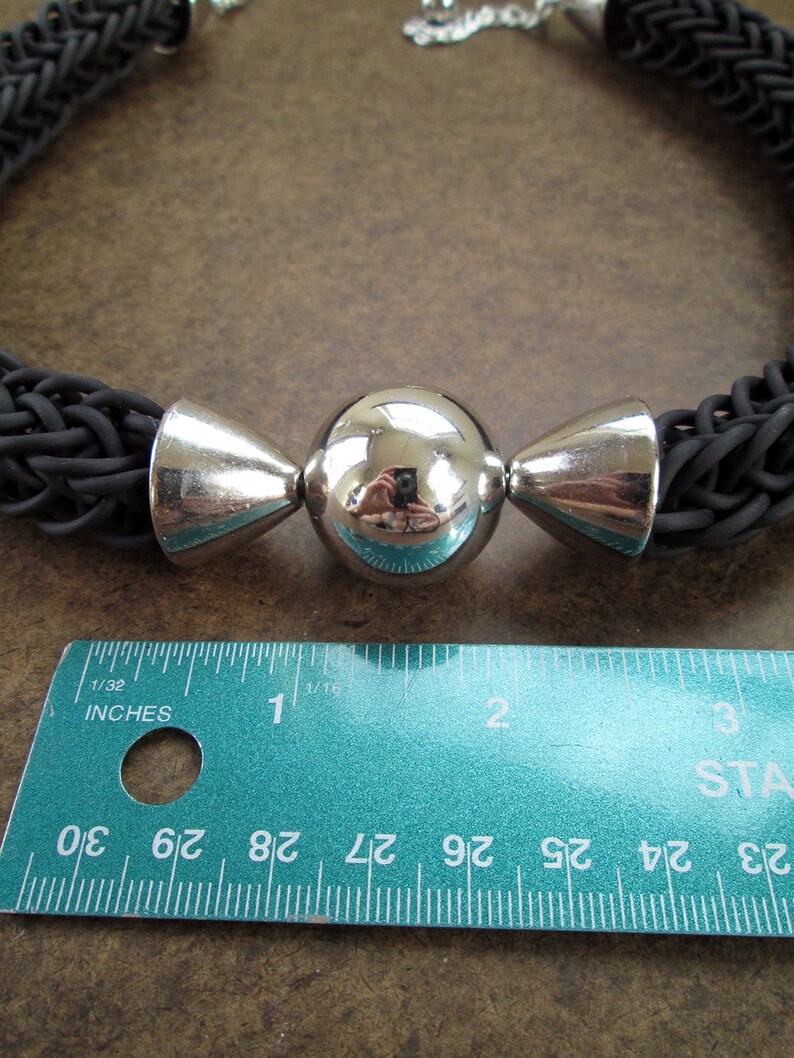 Chunky black choker modern rubber tube necklace silver ball Etsy