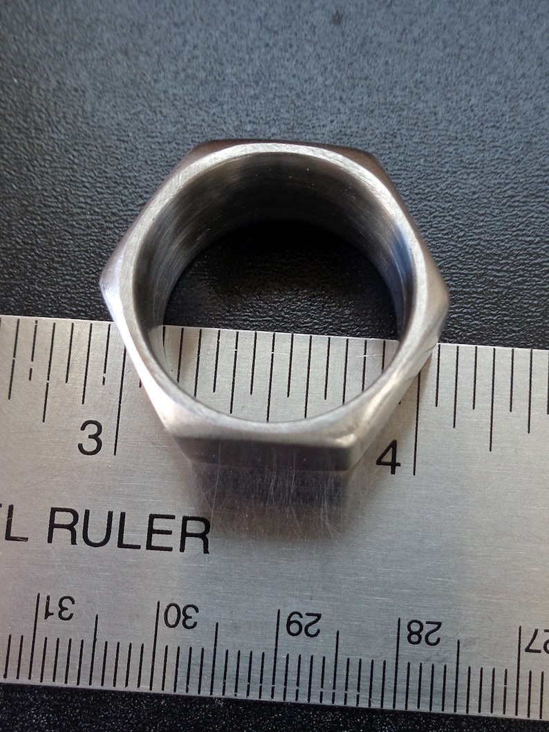 Hex nut ring size 9.5 stainless steel band chunky industrial Etsy