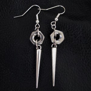 Nut spike earrings, silver tone industrial edgy hardware hex nut spike drop earrings image 6