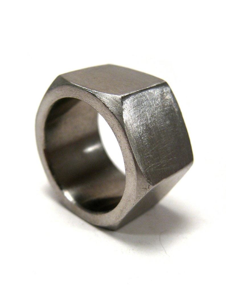 Hex nut ring, modern industrial geometric stainless steel ring, sizes 6 10.5 image 7