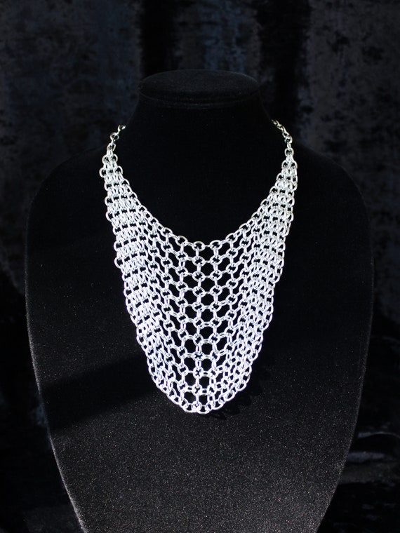 Chainmail bib necklace, aluminum chunky statement chainmaille necklace