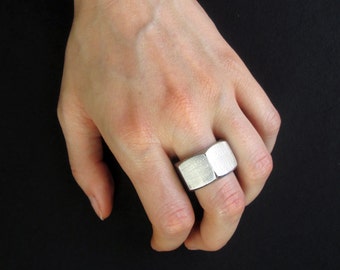 Hex nut ring, stainless steel band, industrial geometric unisex statement ring, sizes 6 - 10.5