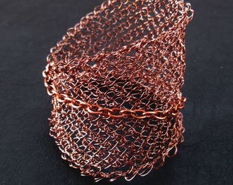 Wire crochet bracelet, wide modern asymmetric statement cuff