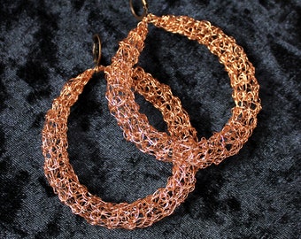 Statement hoop earrings, chunky lightweight wire crochet mesh earrings