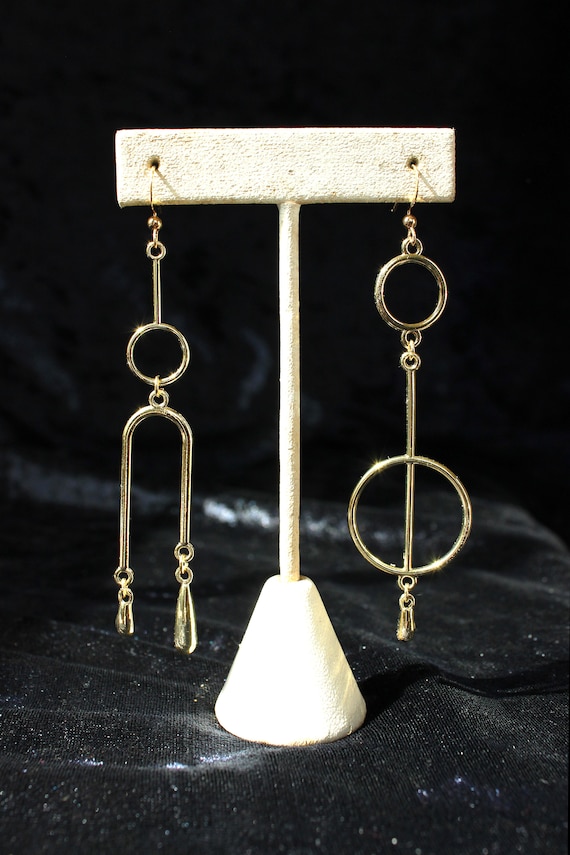 Modern mismatched earrings, asymmetric gold tone geometric minimalist earrings