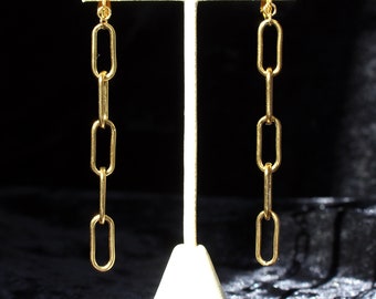 Minimalist chain earrings, modern gold tone rocker dangle earrings