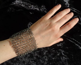 Pulseira de crochê de arame, punho largo, pulseira boho, joias de noiva