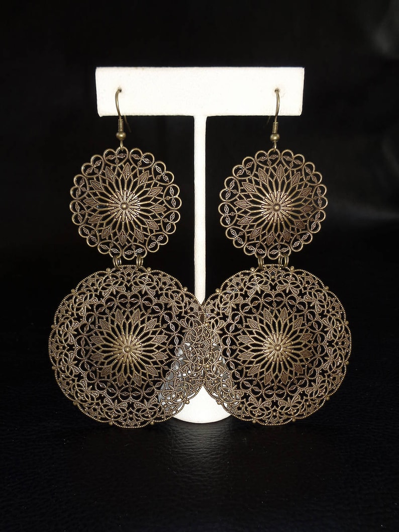 Statement filigree earrings oversized lightweight antique Etsy