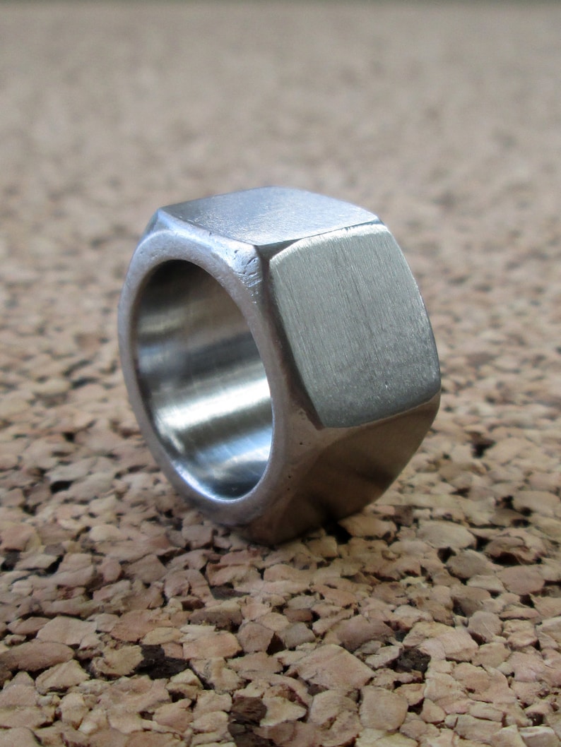Hex Nut Ring Stainless Steel Band Industrial Geometric Etsy