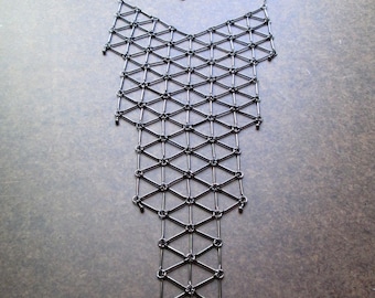 Statement bib necklace, modern geometric link grid necklace