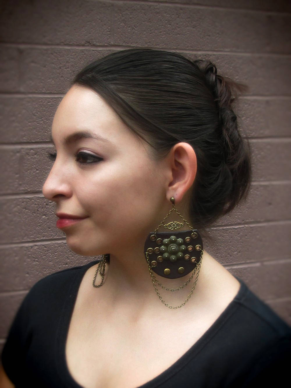 Boho statement earrings brown recycled genuine leather Etsy