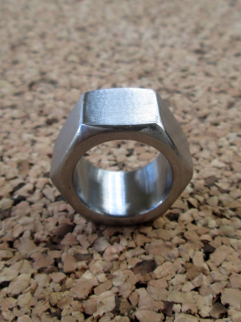 Hex Nut Ring Stainless Steel Band Industrial Geometric Etsy