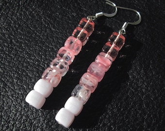Pink Ombre Glass Earrings: Beaded Dangle Earrings