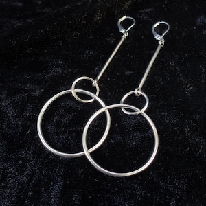 Minimalist statement earrings, geometric silver tone shoulder dusters