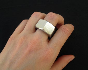 Hex nut ring, stainless steel hardware industrial modern geometric statement ring, US sizes 6 - 10.5