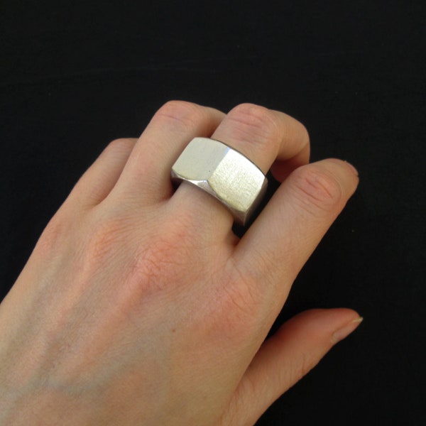 Hex nut ring, stainless steel hardware industrial modern geometric statement ring, US sizes 6 - 10.5