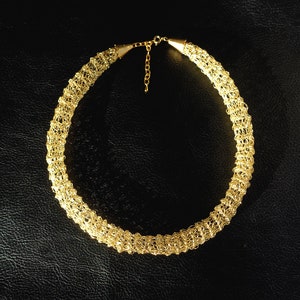 Wire crochet necklace, chunky gold tone wire mesh tube choker, wedding, prom