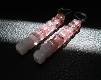 Pink glass earrings, beaded pastel pink ombre dangle earrings