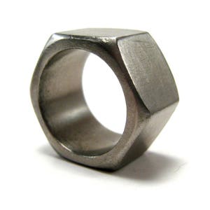 Hex nut ring, modern industrial geometric stainless steel ring, sizes 6 10.5 image 3