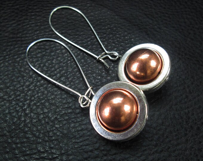 Copper Ball Earrings Geometric Minimalist Mixed Metal Etsy