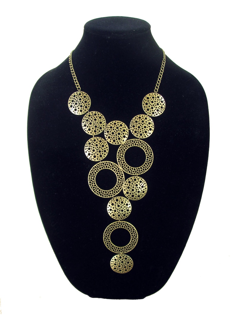 Statement bib necklace, modern geometric runway necklace Bronze