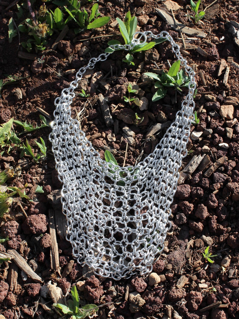 Chainmail bib necklace, aluminum chunky statement chainmaille necklace image 9