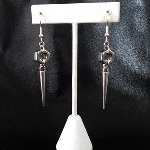 Nut spike earrings, silver tone industrial edgy hardware hex nut spike drop earrings image 4