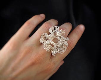 Wire Crochet Statement flower cocktail Ring