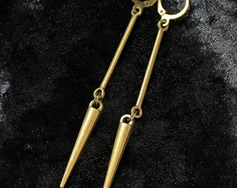 Minimalist spike earrings, antique bronze tone lightweight dangle earrings, modern shoulder dusters