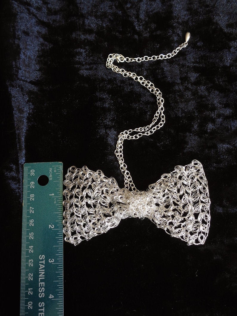 Bow tie necklace gold wire crochet unisex bow tie wire mesh bow necklace