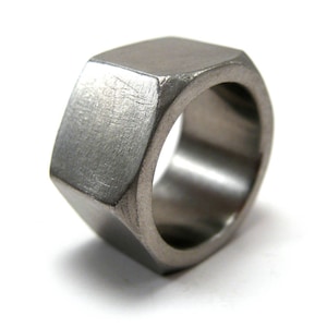 Hex nut ring, modern industrial geometric stainless steel ring, sizes 6 10.5 image 5