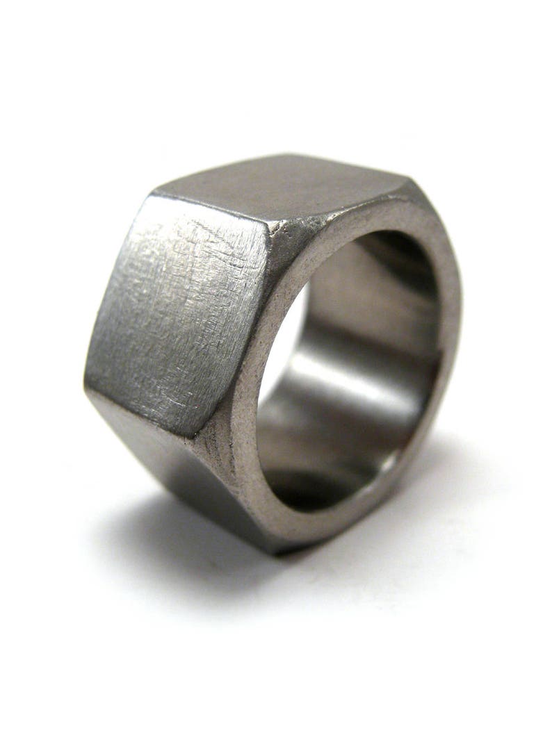 Hex nut ring, modern industrial geometric stainless steel ring, sizes 6 10.5 image 5