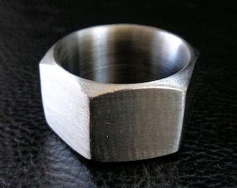 Hex nut ring, stainless steel unisex geometric industrial modern chunky band ring, sizes 11-14