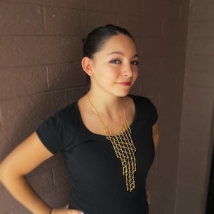 Statement bib necklace, modern geometric minimalist gold tone necklace