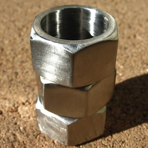 Hex nut ring, modern industrial geometric stainless steel ring, sizes 6 10.5 image 1