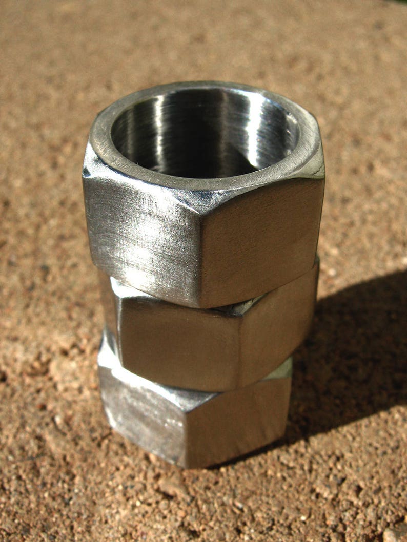 Hex nut ring, modern industrial geometric stainless steel ring, sizes 6 10.5 image 1