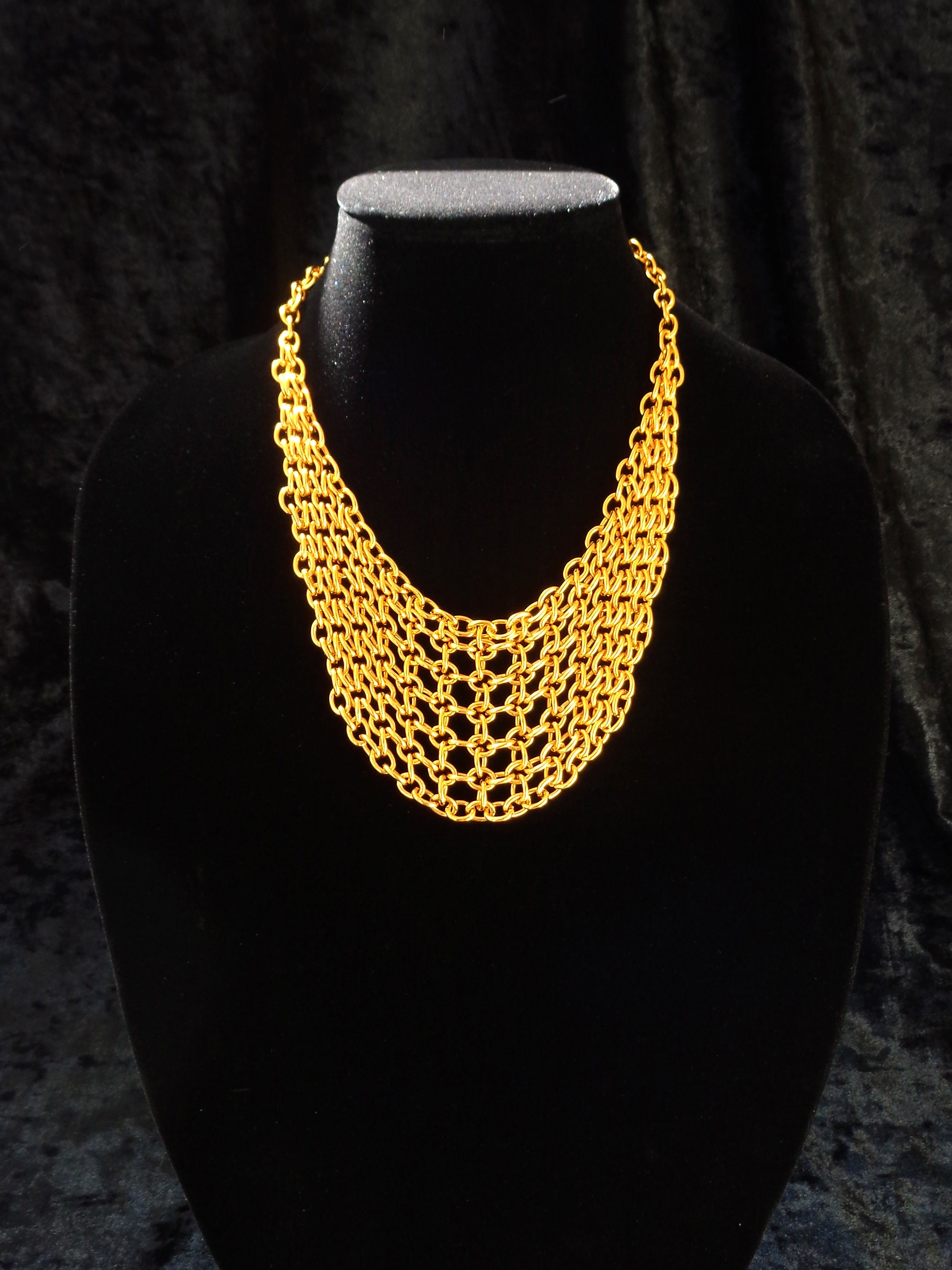 Chainmail bib necklace gold tone aluminum chunky statement Etsy