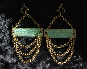 Industrial statement earrings, modern barcode shoulder dusters