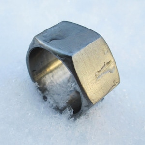 Hex nut ring, stainless steel unisex geometric industrial hardware band ring, sizes 6 - 10.5