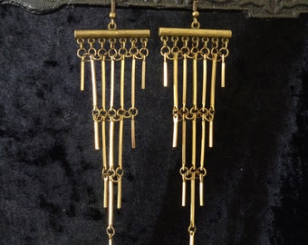 Modern statement earrings, minimalist geometric lightweight raw brass Art Deco shoulder dusters