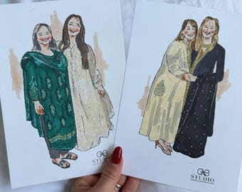 Custom Hand-Drawn Portrait Illustration | Personalised Family Wall Art Gift