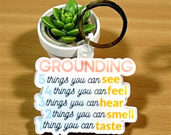 Grounding Therapy Keychain | 5-4-3-2-1 Anxiety Relief | Mindfulness Tool | Mental Health Support | Self Care Gift | Stress Relief Tool Gift