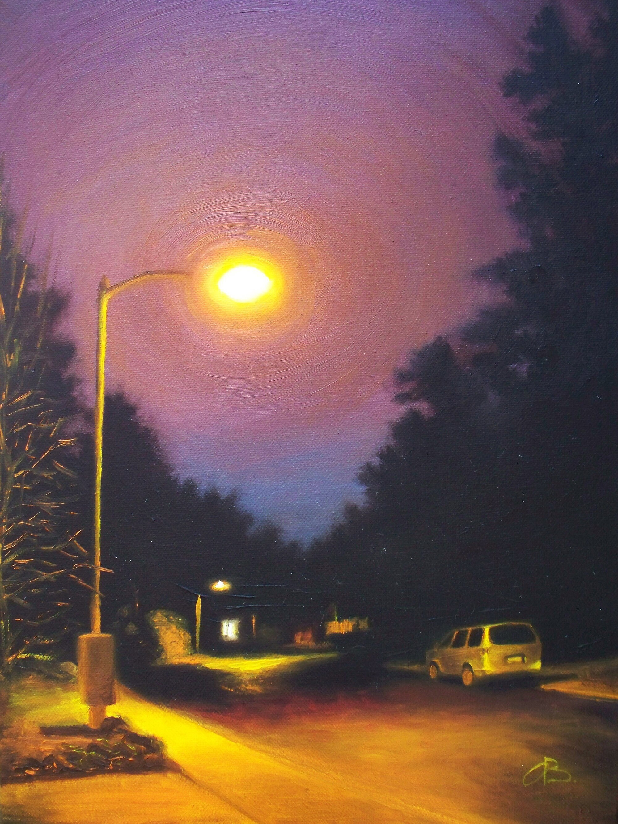 Street Lights At Night Painting