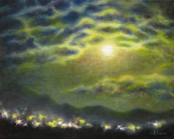 Night Landscape Art Print, Nocturnal Skyscape Oil Painting Reproduction,  Blue Yellow Full Moon Wall Art - Etsy