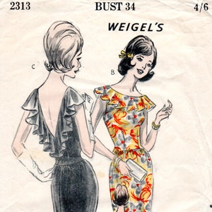 1950s Sheath Dress Pattern Slim Blouson Roll Collar Dress Etsy