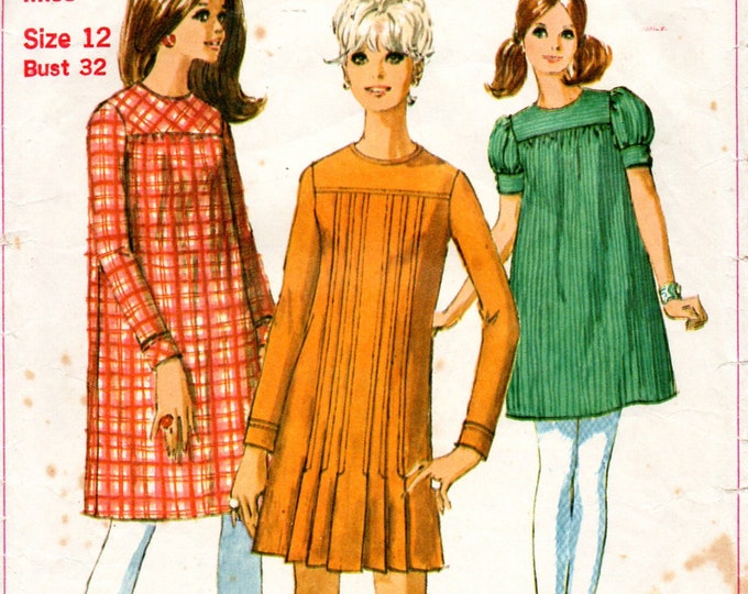 1960s Mod Babydoll Dress Pattern Simplicity 7252 Vintage Sewing Pattern