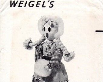 1960s Rag Doll Pattern Rare Weigel's Retro Soft Toy Vintage Sewing Pattern 14 Inch Doll FF Unused