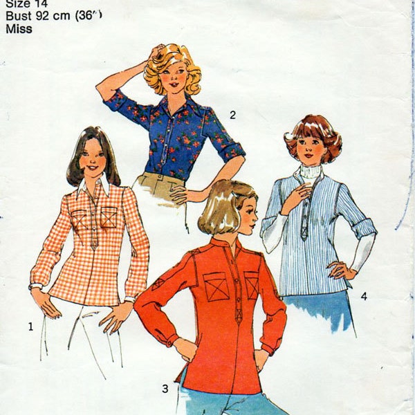 1970s Women's Shirt Vintage Sewing Pattern - Simplicity 7188 Bust 36