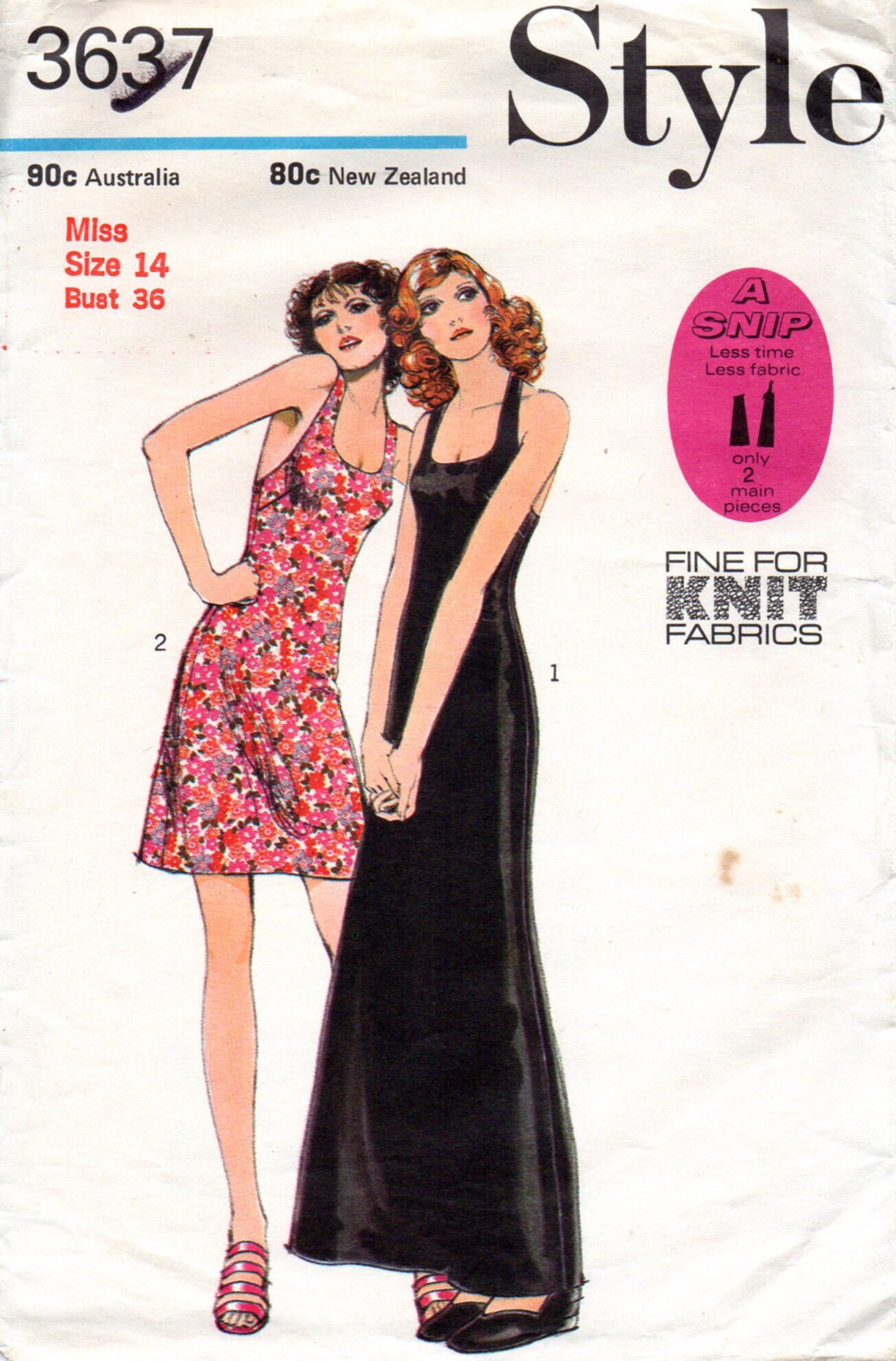 1970s Scoop Neck Halter Dress Pattern Style 3637 Vintage Sewing Pattern