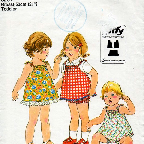 1970s Girl's Dress or Jumper & Bloomers Pattern Simplicity 8048 Toddler Child's Vintage Sewing Pattern Size 2